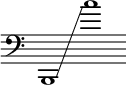 
{
\new Staff \with { \remove "Time_signature_engraver" }
\clef bass \key c \major \cadenzaOn
b,,1 \glissando c''1
}
