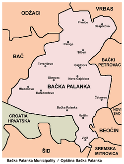 Map of the Bačka Palanka municipality, showing the location of Obrovac