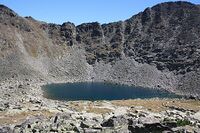 Moraines around the Icy lake (2709 m), just below Musala peak (2925 m) in Rila Mountain, Bulgaria.