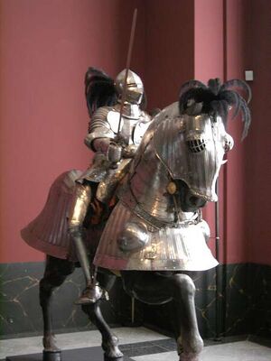 Statue of horse and rider in armour