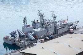 Two vessels of the Ching Chiang class at Keelung, Taiwan. The vessel on the left is armed with Hsiung Feng III