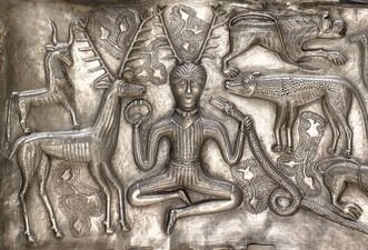 An antlered figure on the Gundestrup cauldron.