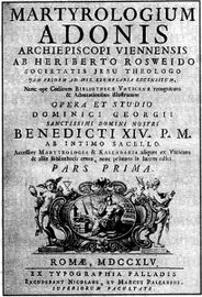 First Page of Martyrologium of Ado Viennensis. Edition: Rome, 1745.