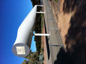 Wind turbine blade mounted horizontally as monument