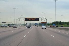 Right-hand traffic on Ontario Highway 401 in Canada