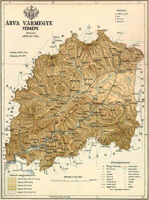 Map of Árva county in the Kingdom of Hungary (1891)