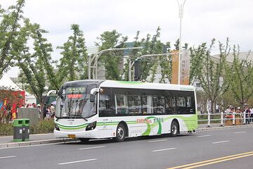 A Sunwin electric bus in Shanghai at a charging station