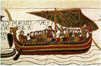 Norman ship of the invasion fleet, Bayeux Tapestry, 11th century