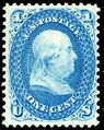 Benjamin Franklin Issue of 1861 from the first series of US Postage Stamps produced by the National Bank Note Co (later merged into the American Bank Note Co.[5]